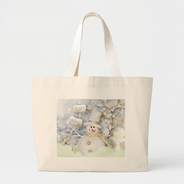 Cold Winter Snowman Large Tote Bag (Front)