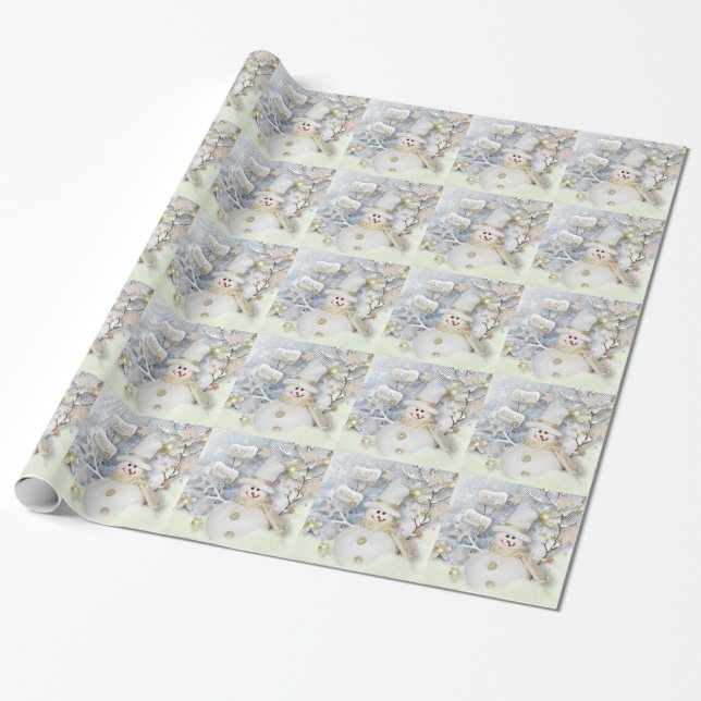 Cold Winter Snowman Wrapping Paper (Unrolled)