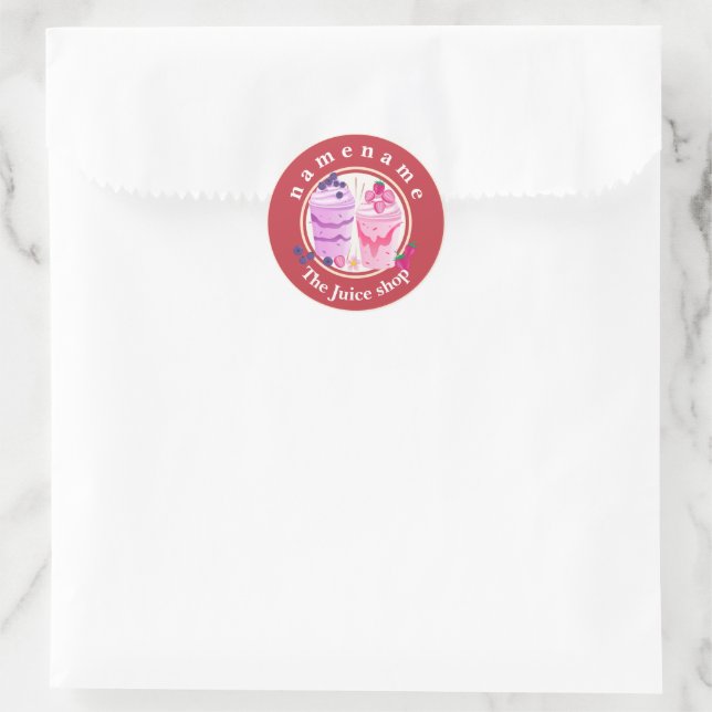 Cold yogurt Smoothies fruit Juice shop logo name Classic Round Sticker (Bag)