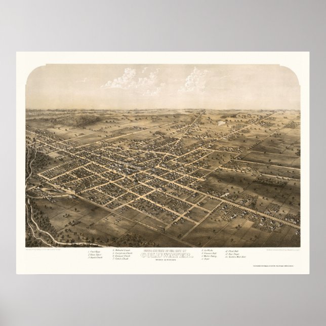Coldwater, MI Panoramic Map - 1868 Poster (Front)