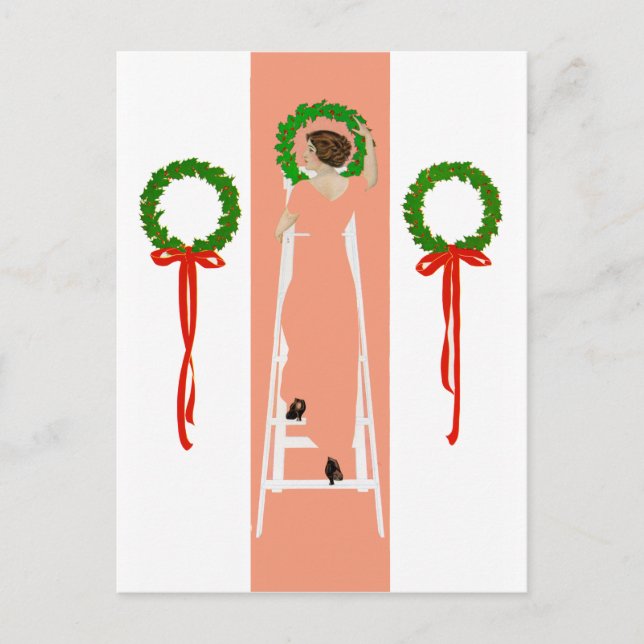 Coles Phillips Fadeaway Christmas Deck The Halls Holiday Postcard (Front)