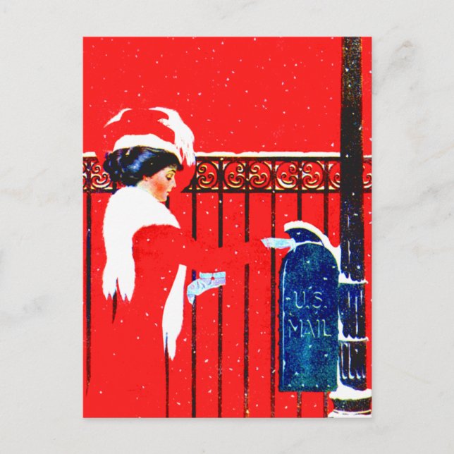 Coles Phillips Fadeaway Girl - White Christmas Holiday Postcard (Front)
