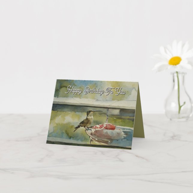 Colibri à la fenêtre Carte de voeux pliée (Petite plante)