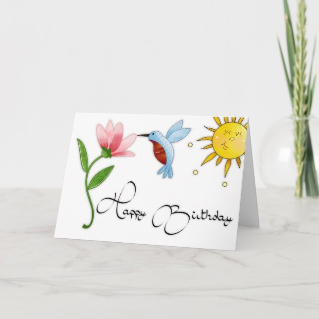 Colibri avec une carte d'anniversaire joyeuse à la (Devant)