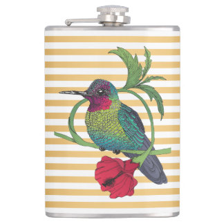 Colibri Bird Gold Stripes Illustration Flask