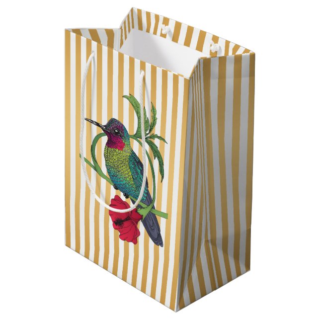 Colibri Bird Gold Stripes Illustration Gift Bag (Back Angled)