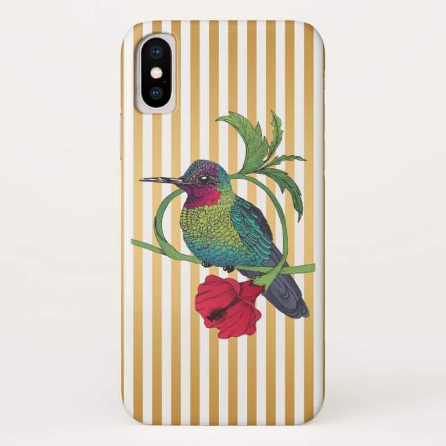 Colibri Bird Gold Stripes Illustration iPhone Case (Back)