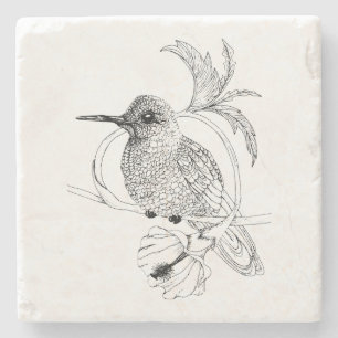Colibri Bird Illustration Marble Stone Coaster