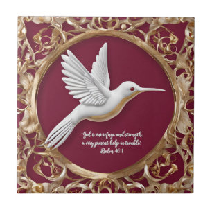Colibri blanc sur carreau personnalisable rouge ha