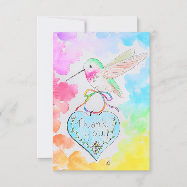 Colibri, Coeur et Rainbows Carte de remerciements (Devant)