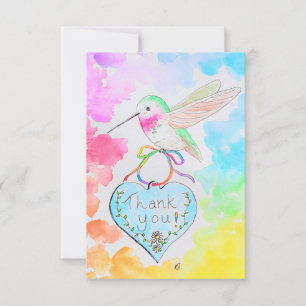 Colibri, Coeur et Rainbows Carte de remerciements