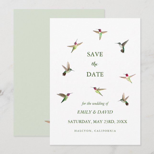 Colibri d'Anna Invitation Mariage Date à Réserver (Devant / Derrière)