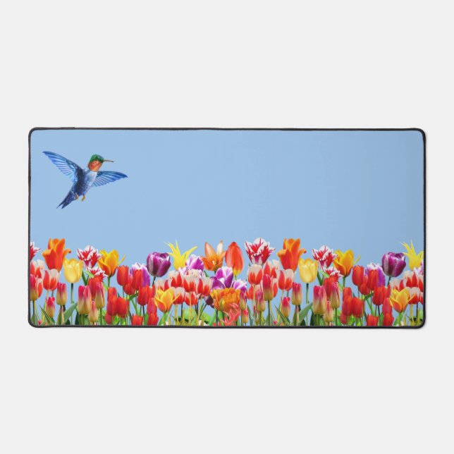 Colibri et fleurs de tulipes colorées (Recto)
