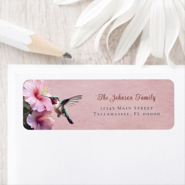 Colibri et Hibiscus | Adresse Mariage rose (En situation)