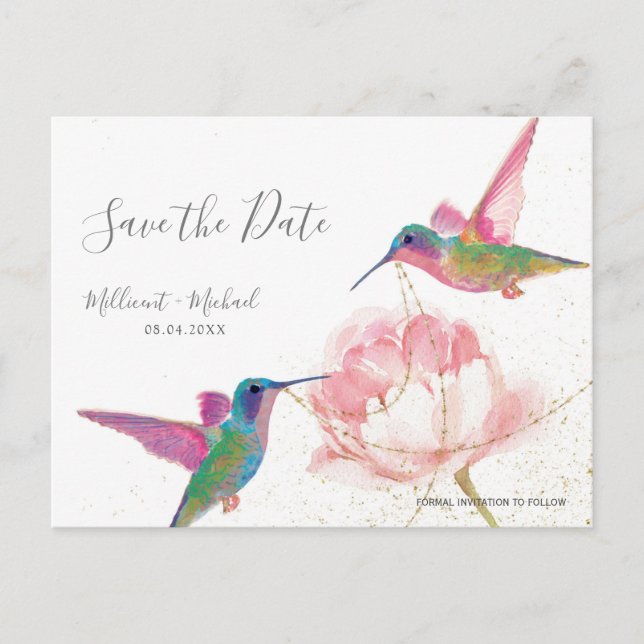 Colibri floral Enregistrer la carte postale Date (Devant)