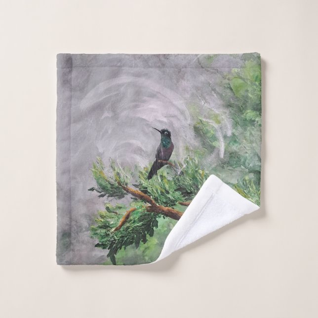 Colibri perché sur une branche de feuilles (Gant de toilette)