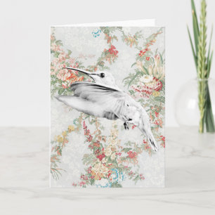 Colibri sur la carte Vintage Floral Art Note Card