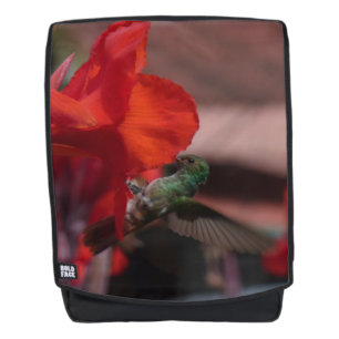 Colibri vert sur sac à dos adulte à fleurs orange