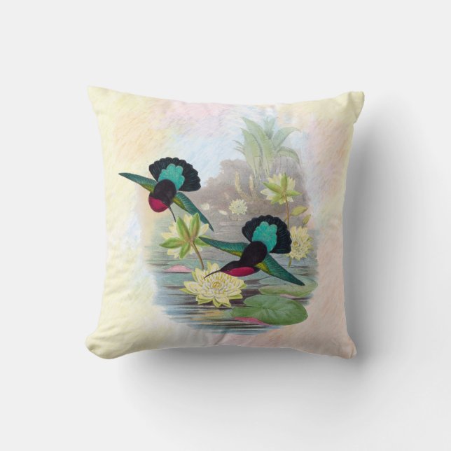 Colibris et coussin d'intérieur 16x16 de nénuphars (Recto)