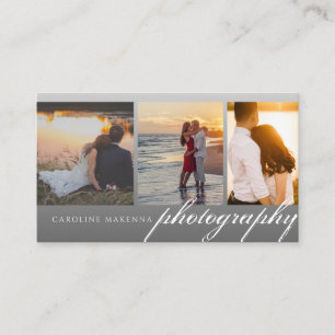 Collage 3-photo Dark Grey Ombre Photography Business Card
