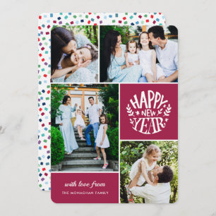 Collage 4 Photo Carte Nouvel An Magenta