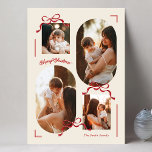collage 4 photo multi photos red bows Oval Photo Holiday Card<br><div class="desc">***this design is part of a matching collection*** _______________________ this design template is fully editable / customizable by you the customer - click personalize further button if you wish to move, add, delete, or make significant changes to the design _______________________ *if you have any DESIGN questions or need more designs...</div>