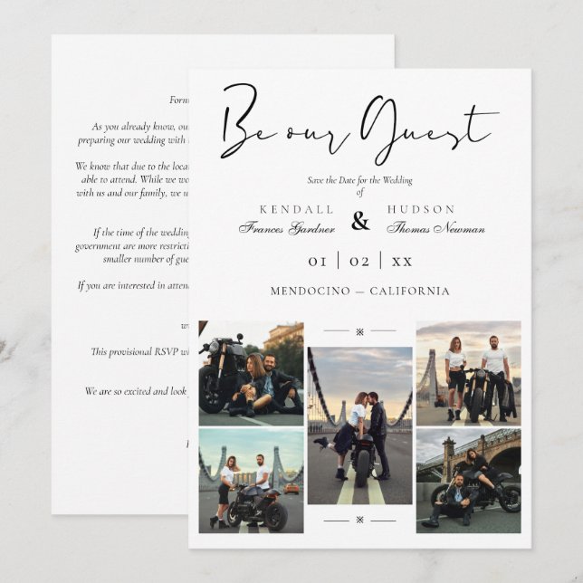Collage 5 Photos Covid19 Chic Be Our Guest Wedding Save The Date (Front/Back)