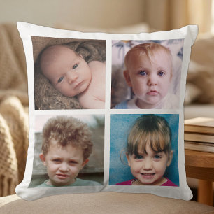 Collage add your own custom photos white throw pillow
