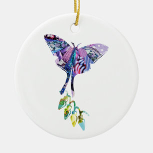 Collage art insect art BUTTERFLY XMAS LIGHTS Ceramic Ornament