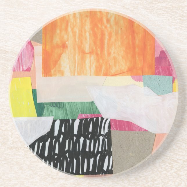 Collage art, modern colourful abstract. coaster (Front)