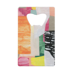 Collage art, modern colourful abstract. credit card bottle opener