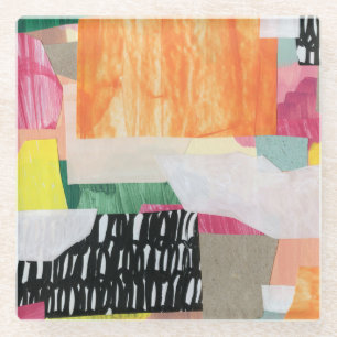 Collage art, modern colourful abstract. glass coaster