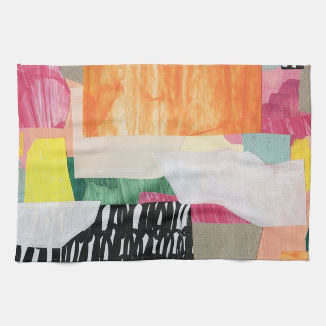 Collage art, modern colourful abstract. kitchen towel (Horizontal)
