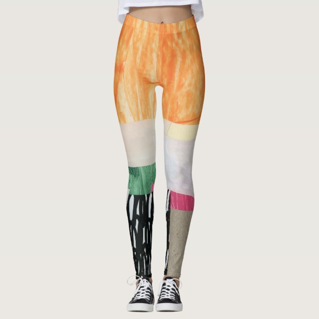 Collage art, modern colourful abstract. leggings (Front)