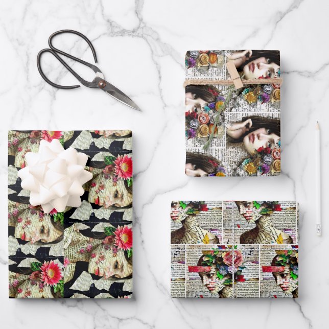 Collage Art | Pretty Ladies with Typography  Wrapping Paper Sheet (Front)