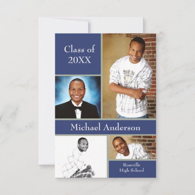 Collage bleu/gris - 3x5 Faire-part de graduation (Devant)