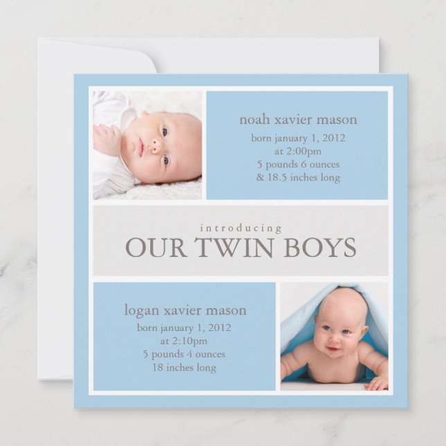 Collage carré Twins | Faire-part de naissance (Devant)