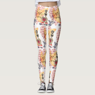 Collage Charming Playful Hearts Butterfly Cupid Leggings
