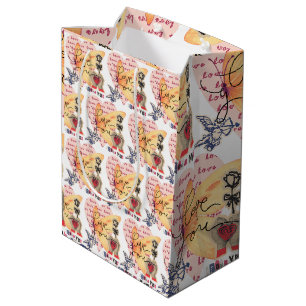 Collage Charming Playful Hearts Butterfly Cupid  Medium Gift Bag