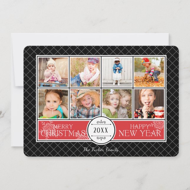 Collage Christmas Photo Card in Red and Black (Front)