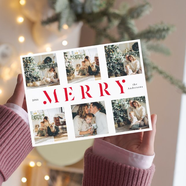Collage Christmas Six Photos | Merry Red Holiday  Postcard (Creator Uploaded)