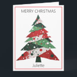Collage Christmas Tree Card<br><div class="desc">Features a collage Christmas tree in a colour palette of red and green. Personalize with a name on the front,  your own message on the inside,  and your name in the “from” section.</div>