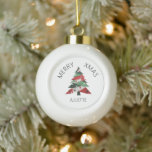 Collage Christmas Tree Ceramic Ball Christmas Ornament<br><div class="desc">Features a collage Christmas tree in a colour palette of red and green. Personalize with a name.</div>