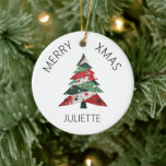 Collage Christmas Tree Ceramic Ornament<br><div class="desc">Features a collage Christmas tree in a colour palette of red and green. Personalize with a name on the front,  and a “from” name on the back.</div>