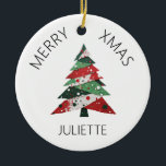 Collage Christmas Tree Ceramic Ornament<br><div class="desc">Features a collage Christmas tree in a colour palette of red and green. Personalize with a name on the front,  and a “from” name on the back.</div>