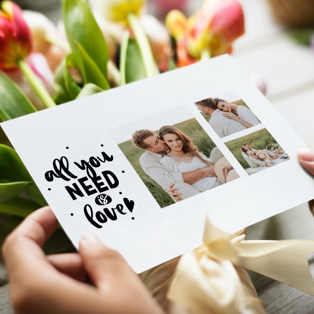 Collage Couple Photo & All You Need Is Love Quote Holiday Postcard (Creator Uploaded)