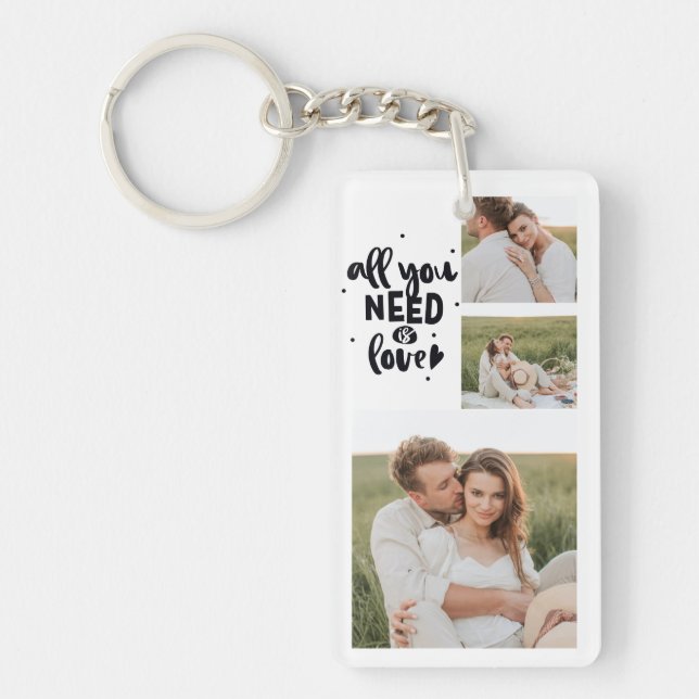 Collage Couple Photo & All You Need Is Love Quote Keychain (Front)