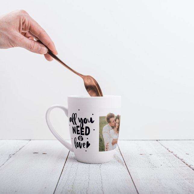 Collage Couple Photo & All You Need Is Love Quote Latte Mug (Creator Uploaded)