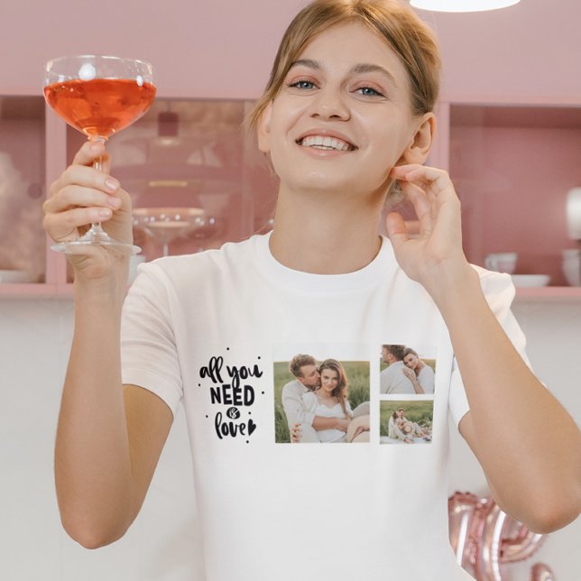 Collage Couple Photo & All You Need Is Love Quote T-Shirt (Creator Uploaded)