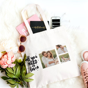 Collage Couple Photo & All You Need Is Love Quote Tote Bag